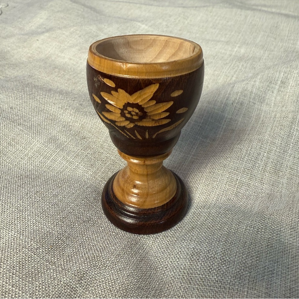 Vintage Handcrafted Wooden Egg Holder with Floral Design